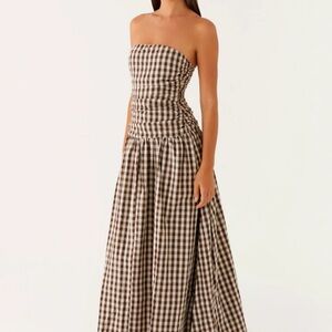 Peppermayo Brown Checkered Maxi Dress